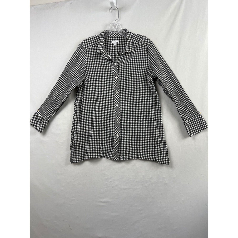 J. Jill Gingham Button Down Shirt Womens MP Black White Excellent Long Sleeve